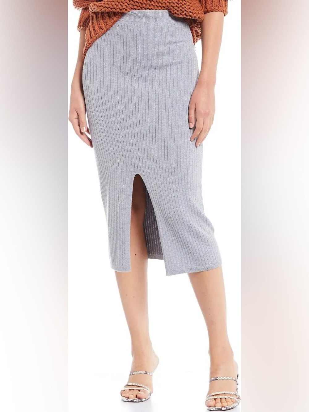 Free People Skyline Midi Ribbed Gray Skirt Sz. Small NWT